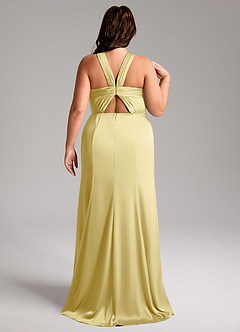Azazie Rue Robes de demoiselle d'honneur Robe Trapèze en Satin extensible Plissée Sorbet Citron image9