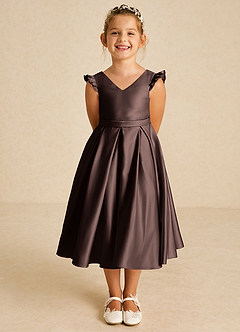 Azazie Francine Flower Girl Dresses Ganache A-Line Bow Matte Satin Dress image2