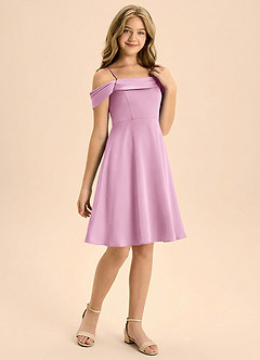 Azazie Anselie Junior Candy Pink A-Line Pleated Stretch Satin Dress image6