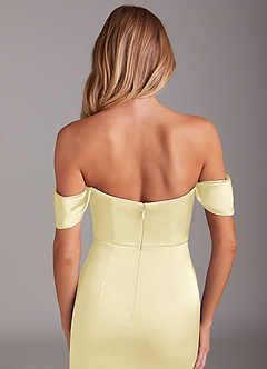 Azazie Saige Brautjungfernkleider Meerjungfrau-Linie Schulterfrei Stretch-Satin Kleid Zitronensorbet image7