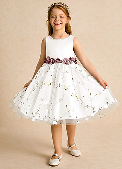 Azazie Starri Flower Girl Dresses Ivory Dusty Rose Ball-Gown Beaded Matte Satin Dress image4