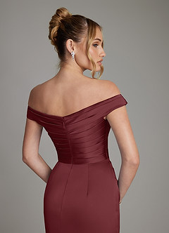 Azazie Teyana Vestidos de damas de honor Vestido de Cabernet de Satén Elástico de Corte Recto con Vestidos sin tirantes image8