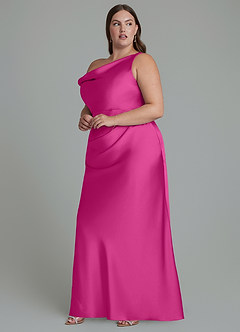 Azazie Emerson Bridesmaid Dresses Fuchsia Mermaid Off the Shoulder Stretch Satin Dress image10