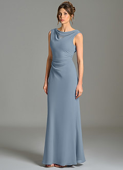 Azazie Kieryn Bridesmaid Dresses Dusty Blue Mermaid Pleated Chiffon Dress image3