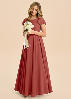 Azazie Cady Junior Terracotta A-Line Pleated Chiffon Dress image4