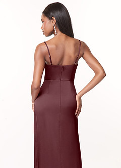 Azazie Maci Bridesmaid Dresses Sangria A-Line V-Neck Pleated Stretch Satin Dress image4