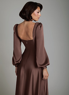 Azazie Solana Bridesmaid Dresses Ganache A-Line Long Sleeve Stretch Satin Dress image4