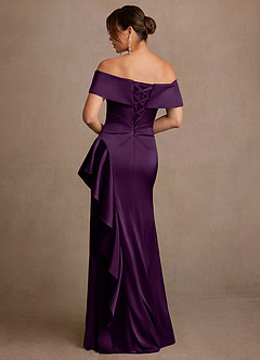 Azazie Kirsty Mother of the Bride Dresses Grape Sheath Off the Shoulder Stretch Satin Dress image2