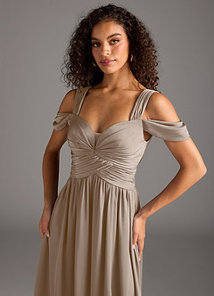 Azazie Lianne Brautjungfernkleider A-Linie Schulterfrei Stretch-Satin Kleid Taupe image2
