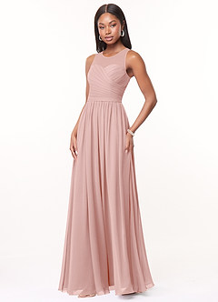 Azazie Nina Bridesmaid Dresses Powder Pink A-Line Pleated Chiffon Dress image4