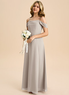 Azazie Anselie Junior Robe Trapèze en Mousseline de soie Épaule décolletée Givre image6