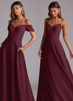 Azazie Marley Bridesmaid Dresses Cabernet A-Line Off the Shoulder Chiffon Convertible Dress image7