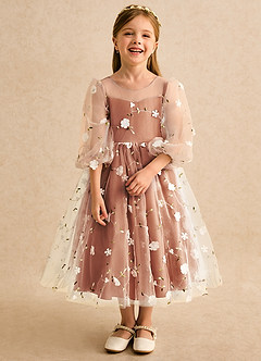 Azazie Elowen vestidos de niña de las flores Vestido Canela de Encaje de Línea A con Escote corazón image5