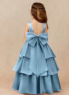 Azazie Margie Flower Girl Dresses Steel Blue A-Line Bow Stretch Satin Dress image1