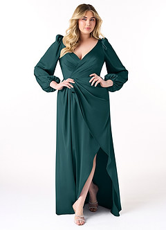 Azazie Mel Brautjungfernkleider Etui Langarm Stretch-Satin Kleid Kiefer image8