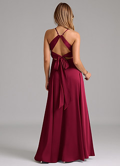Azazie Evalleen Bridesmaid Dresses Burgundy A-Line Pleated Stretch Satin Dress image6