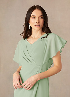 Azazie Julia Mother of the Bride Dresses Dusty Sage Sheath V-Neck Pleated Chiffon Dress image3