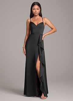 Azazie Naeem Bridesmaid Dresses Black A-Line Stretch Satin Dress image4