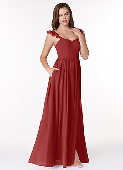 Azazie Metz Brautjungfernkleider A-Linie Herzchen Gerüscht Chiffon Kleid Rost image3