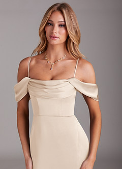 Azazie Saige Brautjungfernkleider Meerjungfrau-Linie Schulterfrei Stretch-Satin Kleid Alabaster Weiß image2