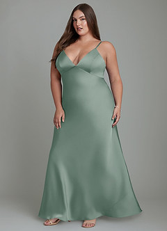Azazie Stefania Robes de demoiselle d'honneur Robe Trapèze en Satin extensible Sauge D'argent image12