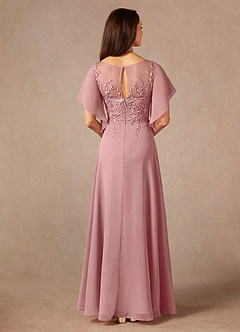 Azazie Faviola Final Sale Dusty Rose A-Line Boatneck sequins Chiffon Dress image2