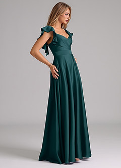Azazie Leilani Bridesmaid Dresses Pine A-Line Ruched Stretch Satin Dress image6