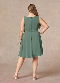 Azazie Shirley Mother of the Bride Dresses Eucalyptus A-Line Scoop Pleated Chiffon Dress image12