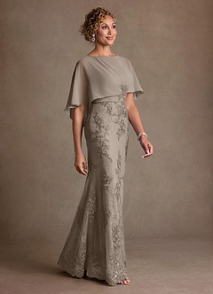 Azazie Amrita Mother of the Bride Dresses Taupe Mermaid Lace Chiffon Dress image2