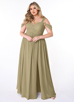 Azazie Lianne Bridesmaid Dresses Moss Green A-Line Off the Shoulder Chiffon Dress image1