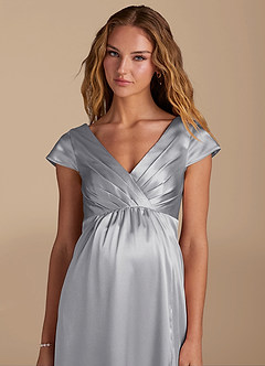 Azazie Allessia Maternity Bridesmaid Dresses A-Line Metallic Satin Floor-Length Dress image7