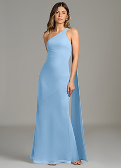 Azazie Juniper Robes de demoiselle d'honneur Robe Sirène en Mousseline de soie Une épaule Poudre Bleue image4