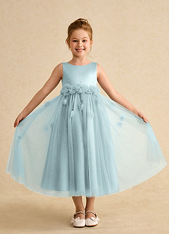 Azazie Lux Robe Demoiselle D'honneur Fillette Robe Trapèze en Tulle Perlé Brume image4