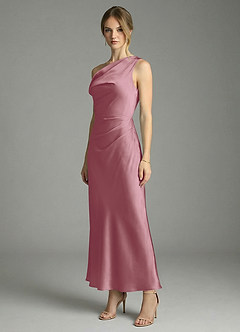 Azazie Emerson Robes de demoiselle d'honneur Robe Sirène en Satin extensible Épaule décolletée Mauve Vintage image4