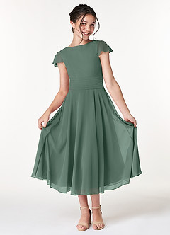 Azazie Payton Junior Sea Moss A-Line Bow Chiffon Dress image3