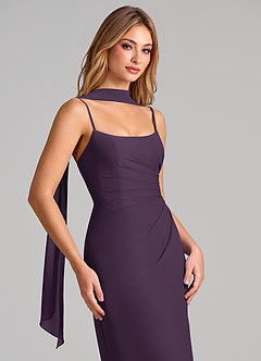 Azazie Calandra Abiti da Damigella Abito Tubino in Chiffon Plissettato Prugna image6