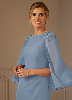 Azazie Carmela Mère de la mariée Robes Robe Fourreau en Mousseline de soie Dentelle Bleu Poussiéreux image10