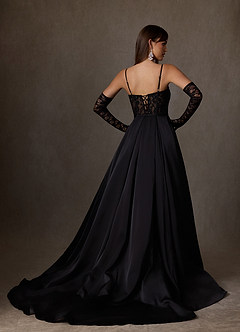 Azazie Esmeray Wedding Dresses Black Nude A-Line Sequins Stretch Satin Dress image8