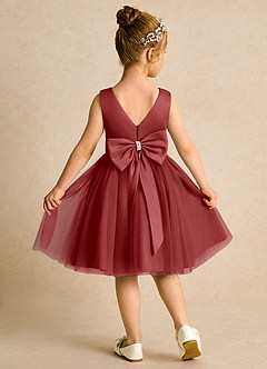 Azazie Tadpole Flower Girl Dresses Rust A-Line Pleated Matte Satin Dress image2