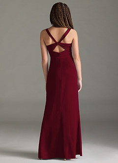 Azazie Mero Junior Burgundy Mermaid Pleated Stretch Satin Dress image5