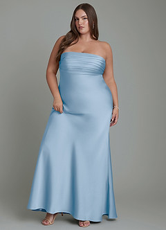 Azazie Saylor Brautjungfernkleider Meerjungfrau-Linie Schulterfrei Stretch-Satin Kleid Puderblau image11