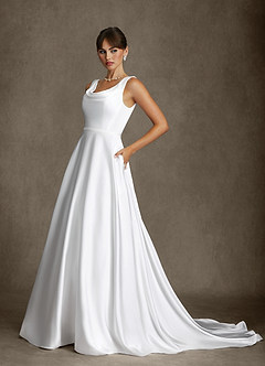 Azazie Cassandra Hochzeitskleider A-Linie mit Taschen Stretch-Satin Kleid Diamantweiß image1