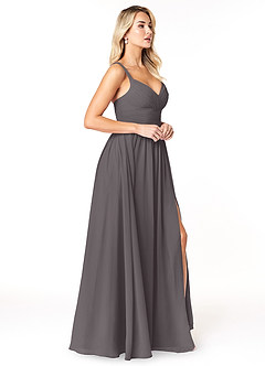 Azazie Chanel Abiti da Damigella Abito A-Line in Chiffon Plissettato Grigio Acciaio image4