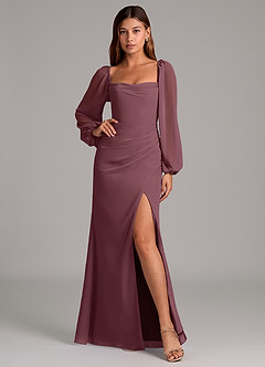 Azazie Brixley 신부 들러리 드레스 인어 긴팔 쉬폰 바닥 길이 드레스 image6