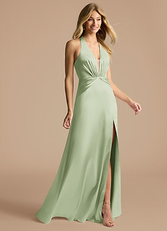 Azazie Janessa Final Sale Dusty Sage A-Line Metallic Satin Dress image5