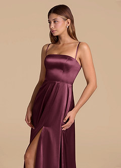 Azazie Wren Jurken voor bruidsmeisjes Jurk van Metaalachtig Satijn met A-Lijn Strapless Cabernet image6