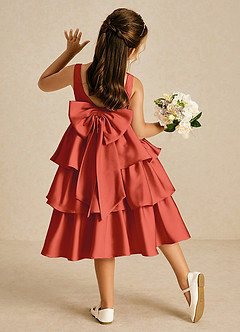 Azazie Margery Flower Girl Dresses Rust A-Line Bow Stretch Satin Dress image1
