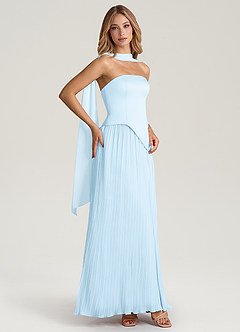 Azazie Tierney Robes de demoiselle d'honneur Robe Trapèze Convertible en Mousseline de soie Sans bretelle Bleu Ciel image7