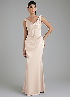 Azazie Spencer Brautjungfernkleider Meerjungfrau-Linie Plissee Stretch-Satin Kleid Alabaster Weiß image1