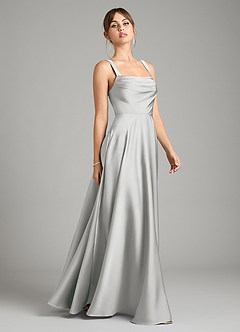 Azazie Shaude Bridesmaid Dresses Silver A-Line Pleated Stretch Satin Dress image7